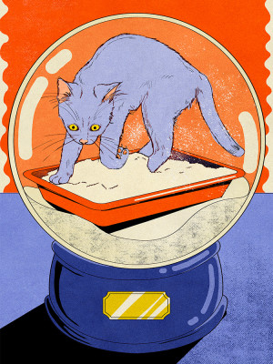 an illustration of a cat inside a snowglobe